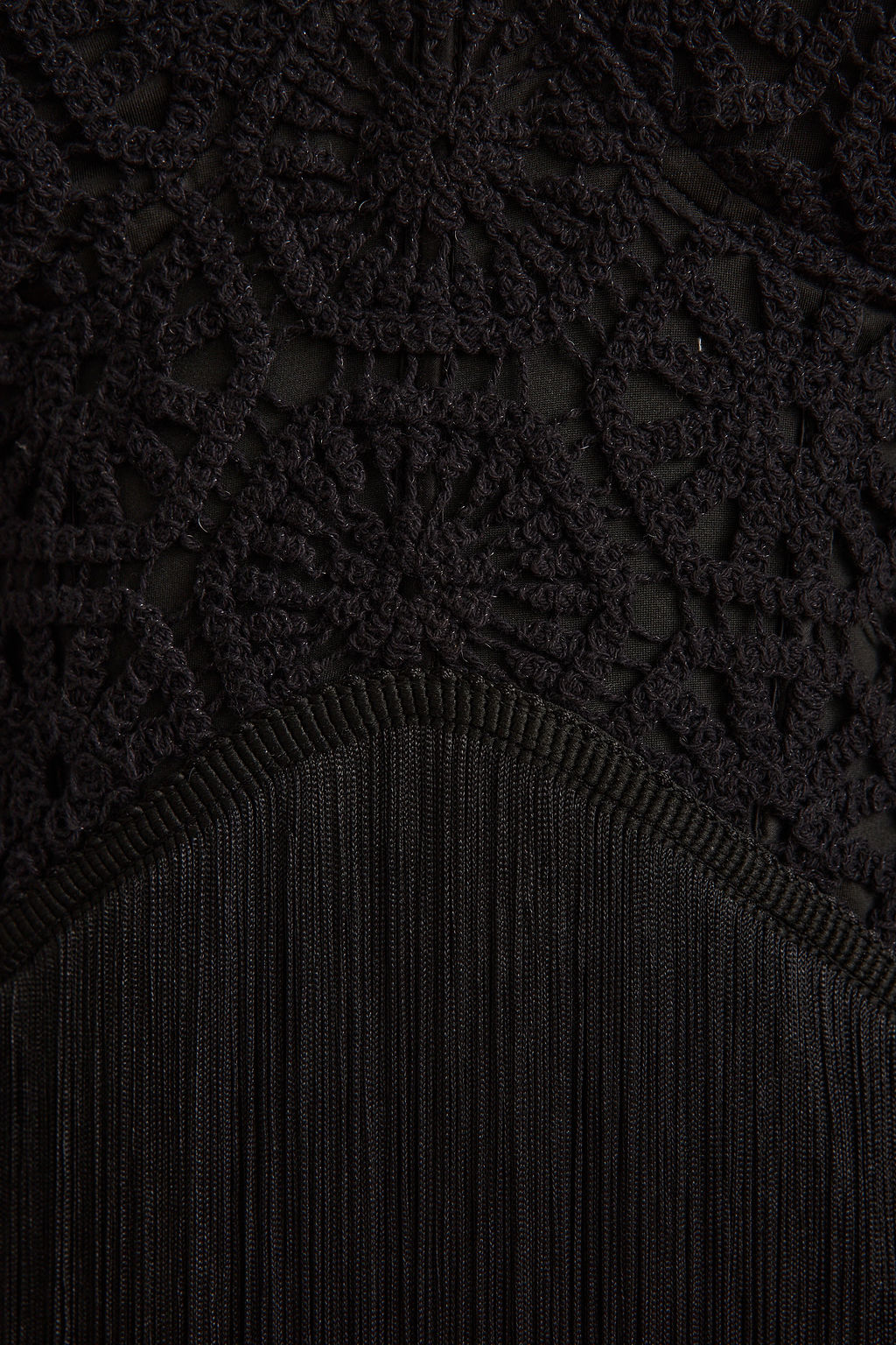 Finnley Black Crochet Fringe Mini Dress