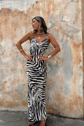 Gianna Zebra Cowl Neck Chiffon Maxi Dress
