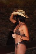 Hasey Mocha Snake Embellished Bikini Top