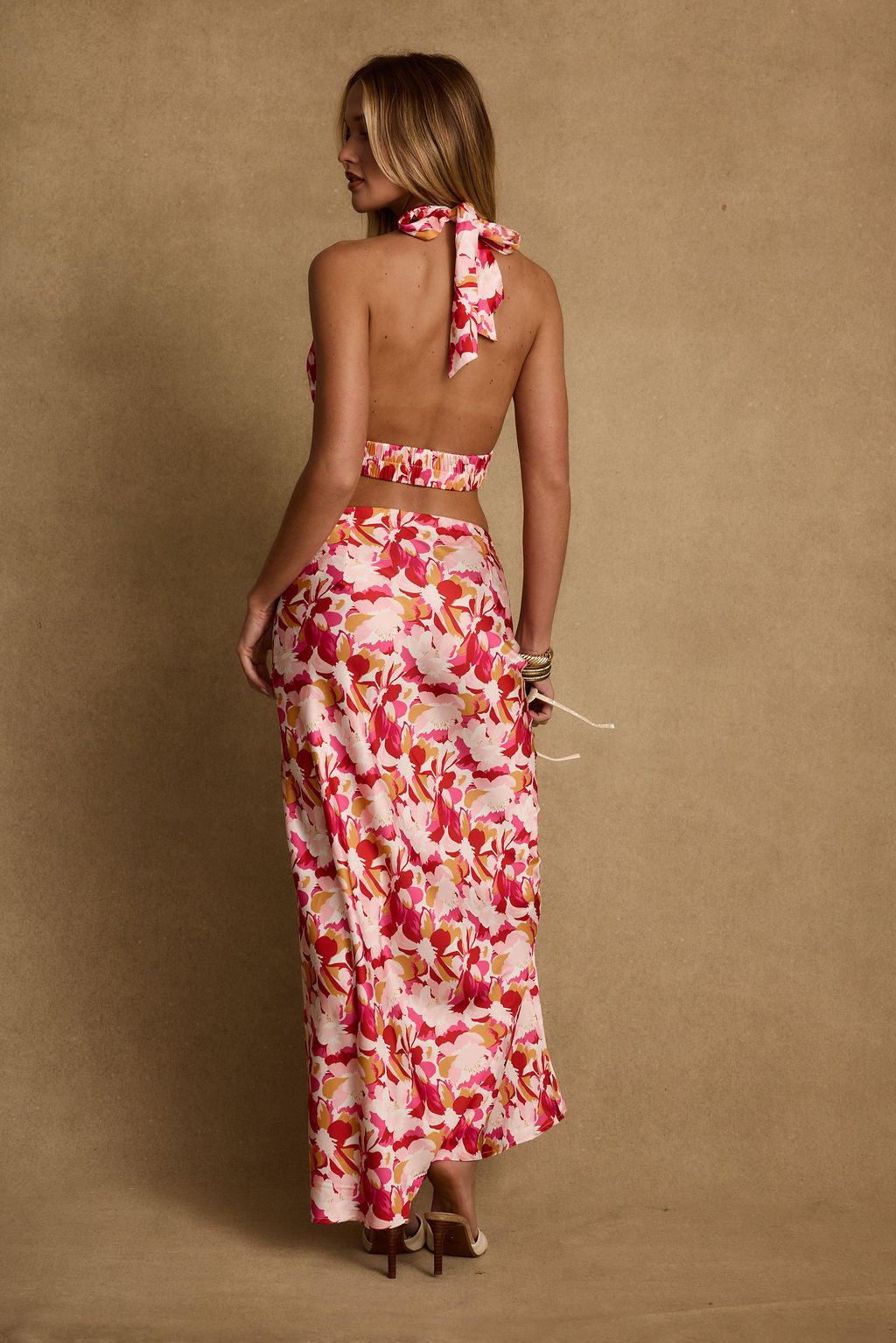 Joelle Pink Floral Halter Crop Top