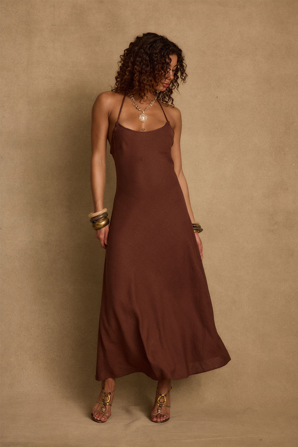 Laura Mocha Linen Maxi Dress