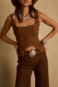 Sabine Brown Zip Front Corset Tank