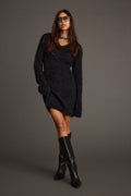 Shiloh Black V-Neck Sweater Mini Dress