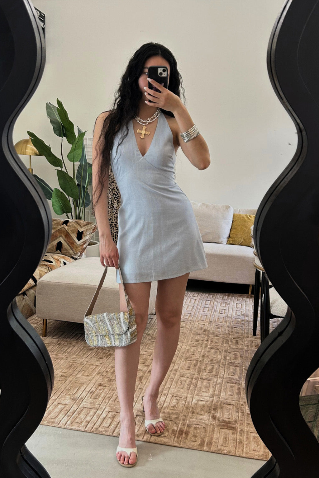 Emma Baby Blue Linen Mini Dress